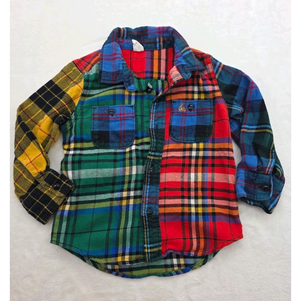 GAP Boys 2T Plaid Button Up Shirt Long Sleeve Multicolor Cotton Colorblock